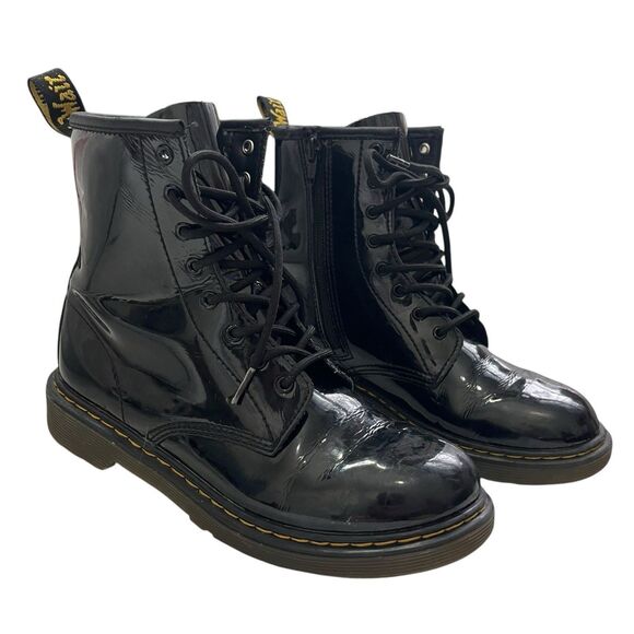 Dr. Martens 1460 Patent Combat Boots Women’s Size 6 Black Zip Lace Up - Picture 1 of 12
